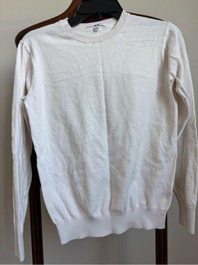 Uniqlo Women’s Crew Neck Sweater White Long Sleeve Pullover Cotton Cashmere